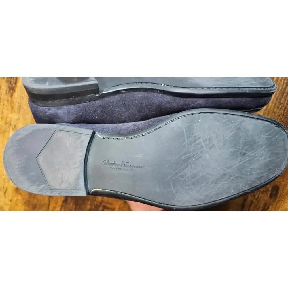 Men's Salvatore‎ Ferragamo Gancini Buckle Dark Navy Suede Loafer US Size 8.5 EUC